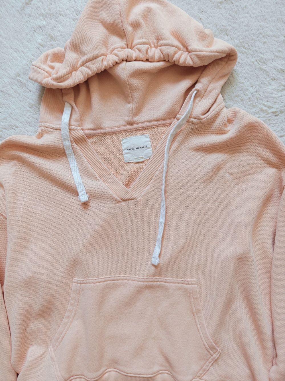 American Eagle Peach Sorbet Waffle Knit Split Neck Boxy Crop Hoodie | Size Med - Picture 3 of 3